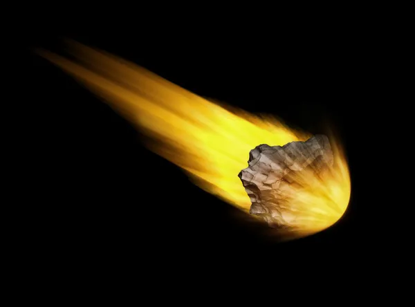 Fallender Asteroid auf schwarzem Hintergrund (hochauflösendes 3D-Bild)) — Stockfoto