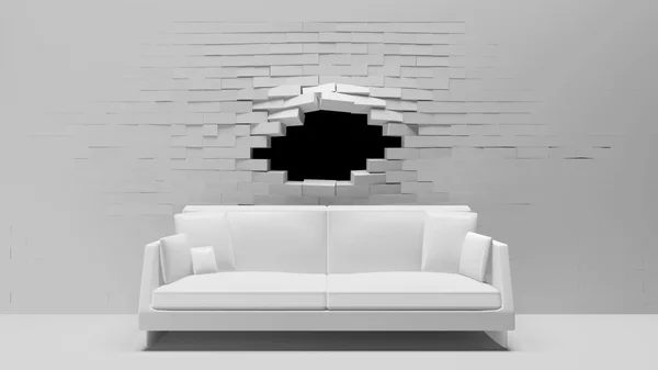 Kreatives Interieur mit zerstörter Ziegelwand — Stockfoto