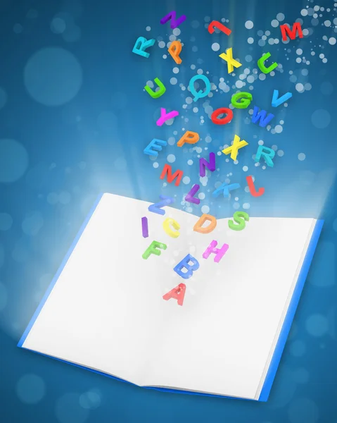 Zauberbuch mit bunten Buchstaben geöffnet — Stockfoto