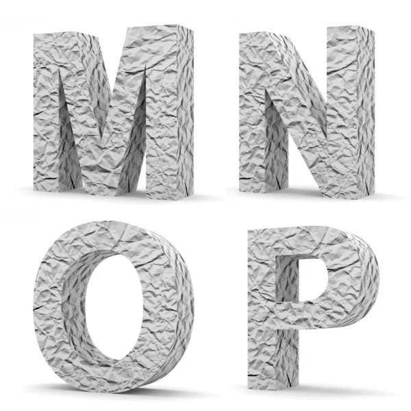 Zestaw 3d litery zmięty papier (litera m, n, o, p) — Zdjęcie stockowe