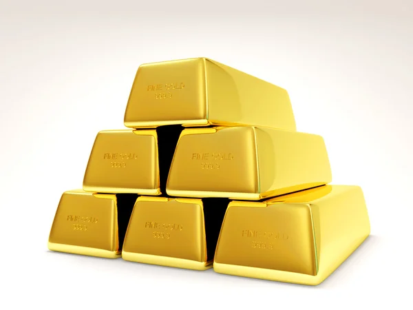 Pirâmide de barras douradas no fundo branco — Fotografia de Stock