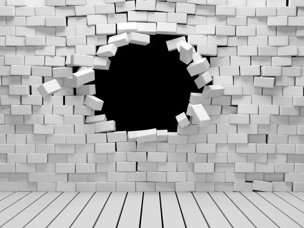 Kamer met gebroken bakstenen muur — Stockfoto