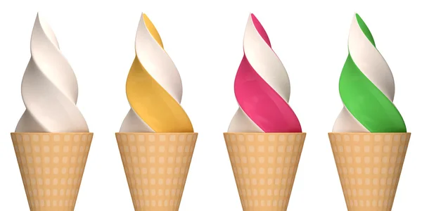 Conjunto de diferentes tipos de sorvete isolado no fundo branco — Fotografia de Stock