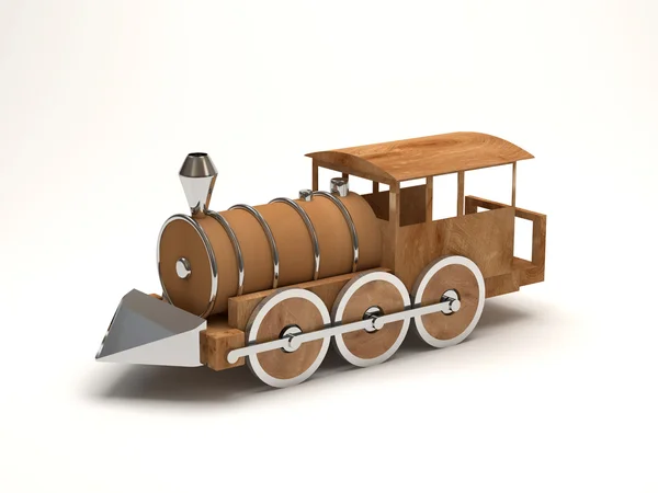 白色背景的木制玩具火车 — 图库照片