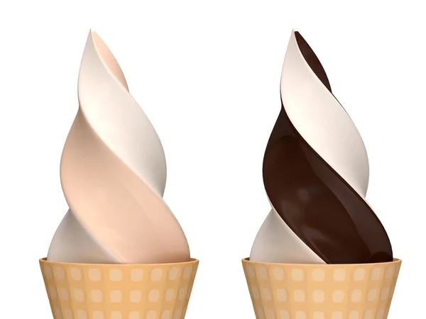 Vanille en chocolade-ijs op witte achtergrond — Stockfoto