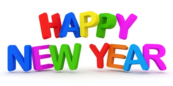 Happy New Year Colorful Text on white background — Stok fotoğraf