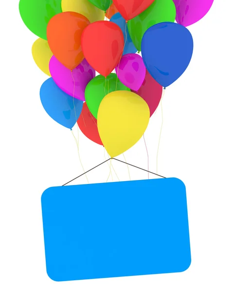 Mehrfarbige Luftballons mit leerem Rohling auf weißem Hintergrund — Stockfoto