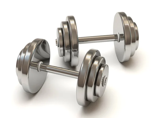 Two Metal Dumbbells On White Background — Stock Photo, Image