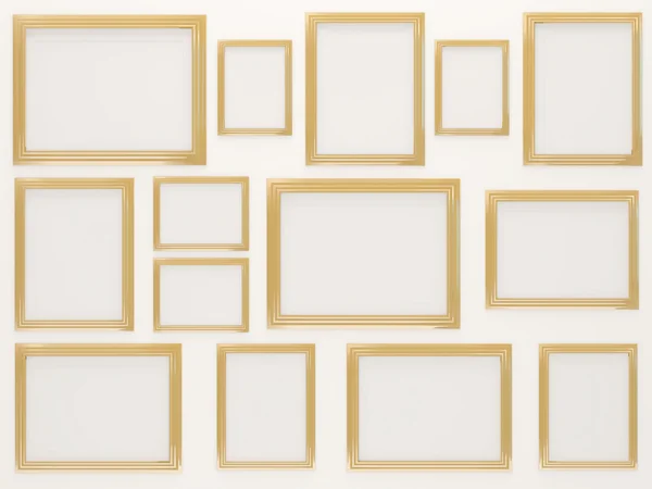 Пустые золотые рамки для фотографий — стоковое фото