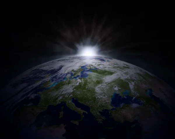 Illustrazione 3D della Terra con il Sol Levante — Foto Stock