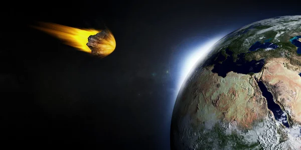 3D-Illustration des fallenden Asteroiden auf der Erde (hochauflösendes 3D-Bild) — Stockfoto