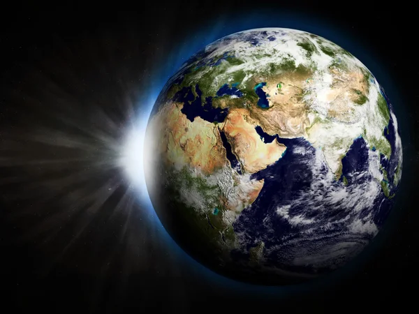 Ilustração 3D da Terra com o Sol Nascente — Fotografia de Stock