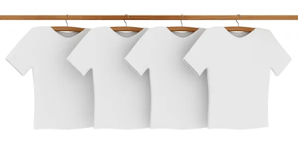Witte t-shirts op kapstokken — Stockfoto