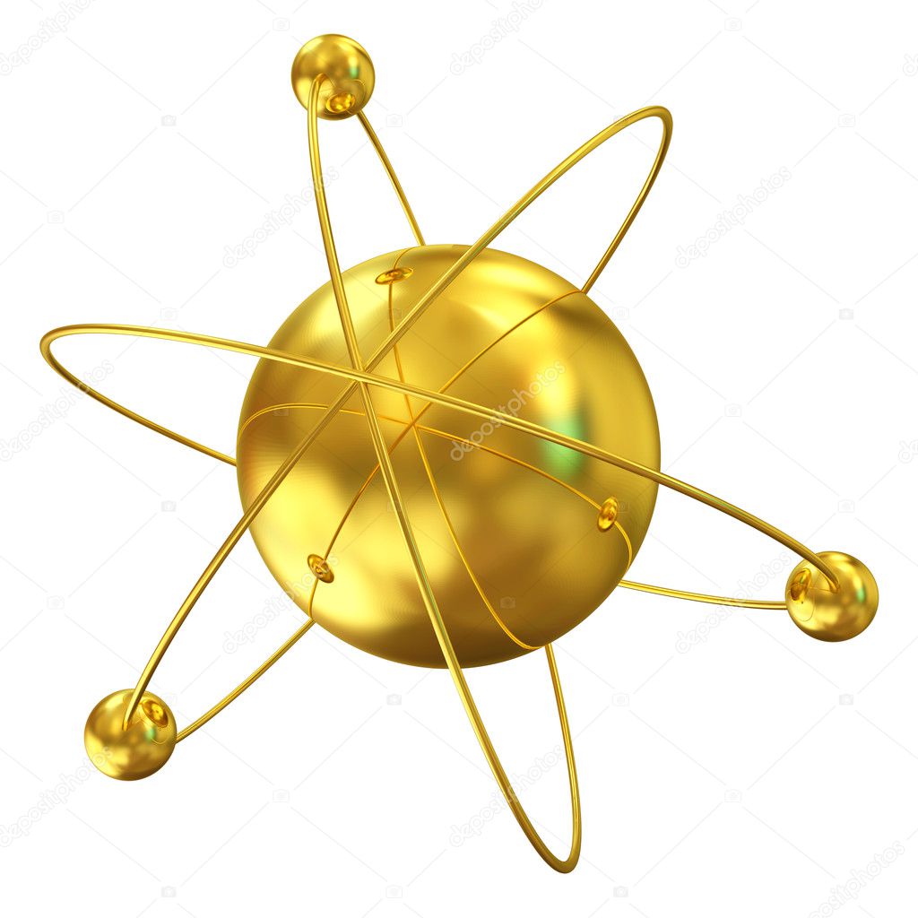 3d Illustration of Golden Atom isolated on white background
