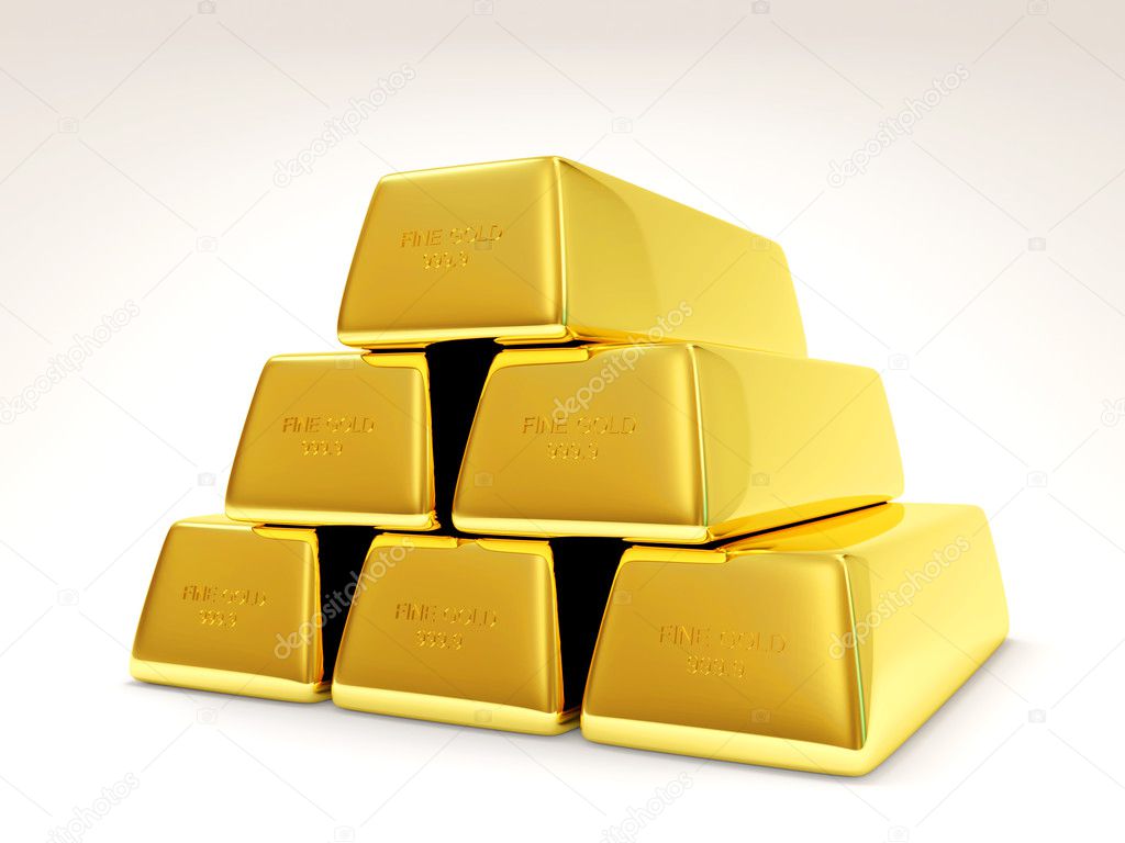Pyramid from Golden Bars on white background