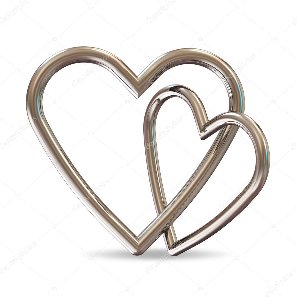 Silver Hearts on white background