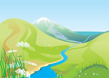 River and hills clipart