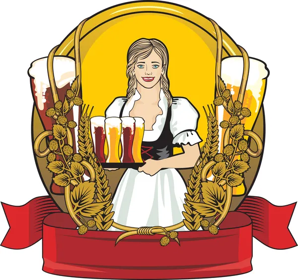 Girl waitress, beer label — Stock Vector © tigra-62 #11328498