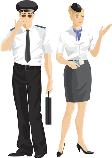 Hostess e pilota — Vettoriale Stock
