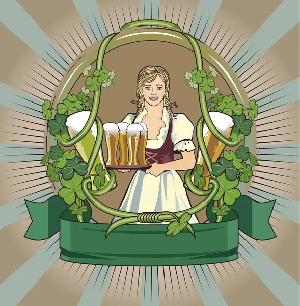 Pincérnő sör, sör címke — Stock Vector