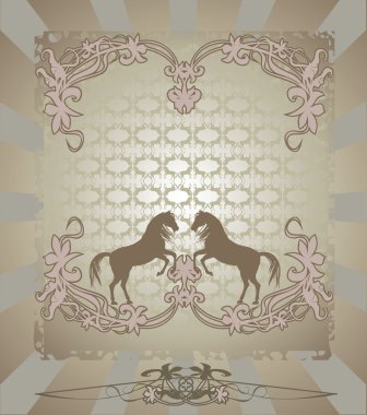 Silhouette horse, floral design clipart