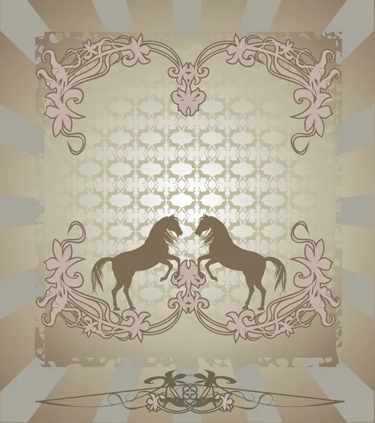 Cavallo silhouette, disegno floreale — Vettoriale Stock