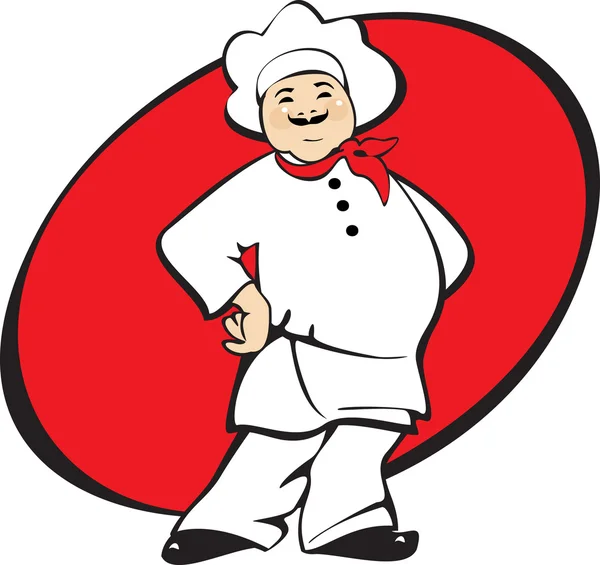 Cuoco uomo, pizza cuoco su sfondo rosso, cartone animato — Vettoriale Stock