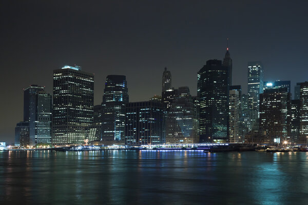 The New York City skyline at twilight