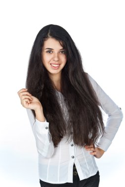 bir kartviziti olan güzel kadın