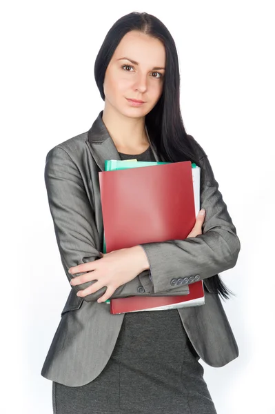 Young businesswoman with folders Stock Photo