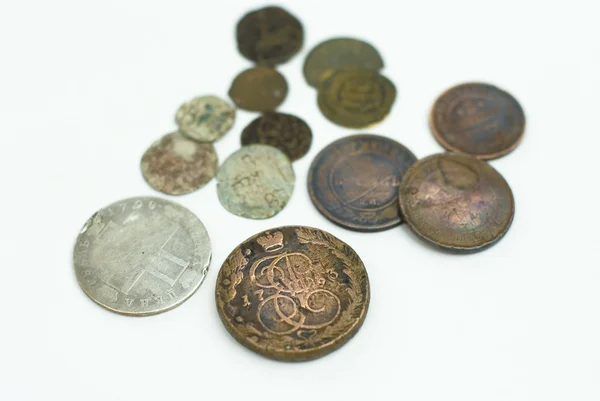 Monete russe in rame antico e argento — Foto Stock