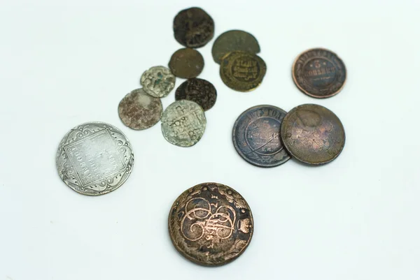 俄罗斯古董铜和银硬币 — 图库照片