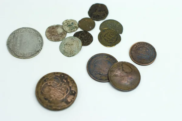 Russische antike Kupfer- und Silbermünzen — Stockfoto