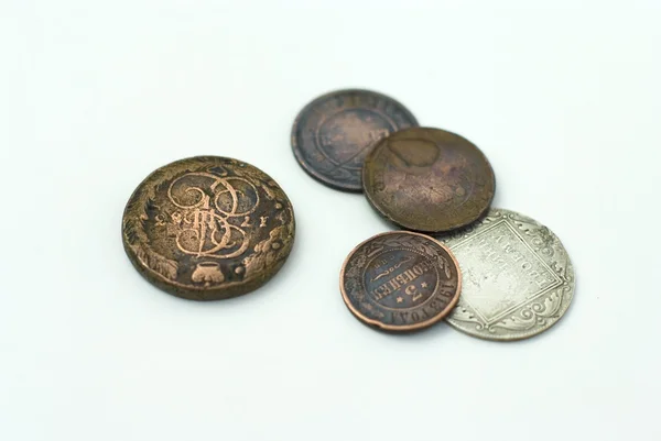 Ruská starožitný měděné a stříbrné mince — Stockfoto
