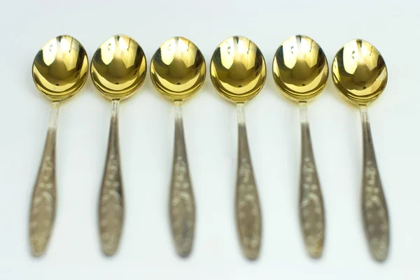 Plata con cucharas chapadas en oro antiguas, estilo soviético .. —  Fotos de Stock