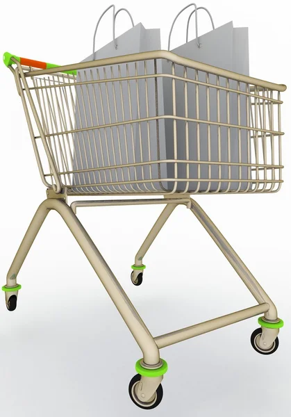 Market cart with bag inside — Stock Photo, Image