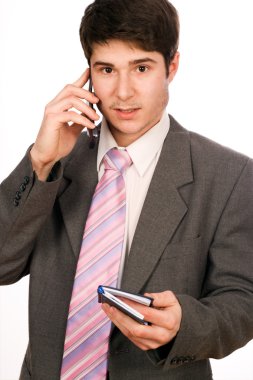 işadamı ile telefon ve günlüğü