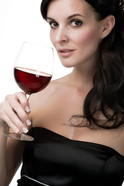 Mujer con vino tinto — Foto de Stock