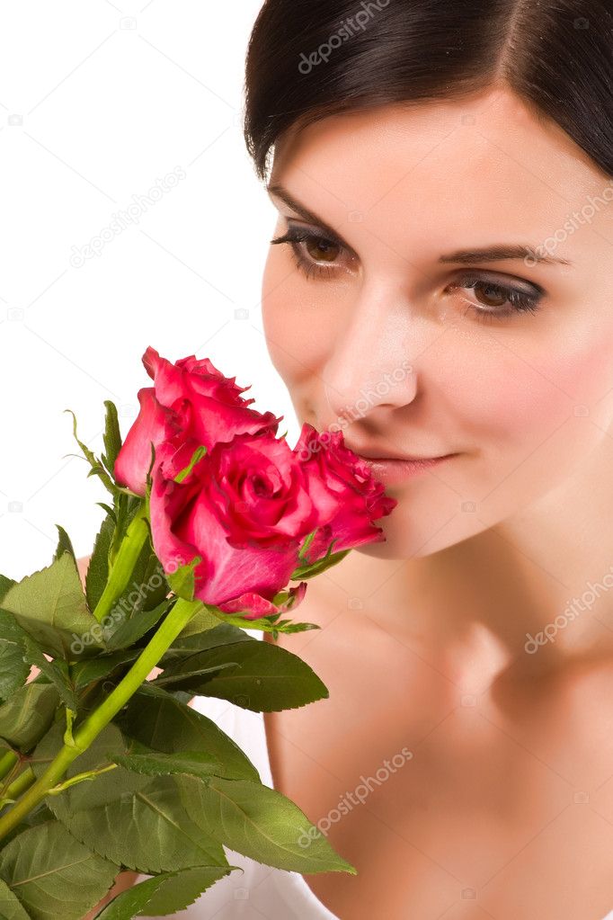 Beautiful women with red roses