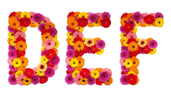 D e f - beyaz izole çiçek alfabesi harfi — Stok fotoğraf