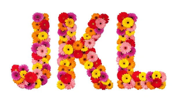 J k l - beyaz izole çiçek alfabesi harfi — Stok fotoğraf