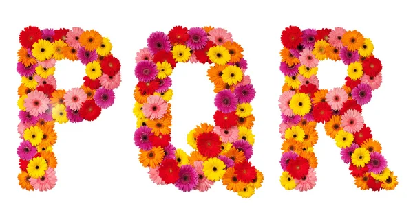 Letra P Q R - alfabeto de flores aislado en blanco — Foto de Stock