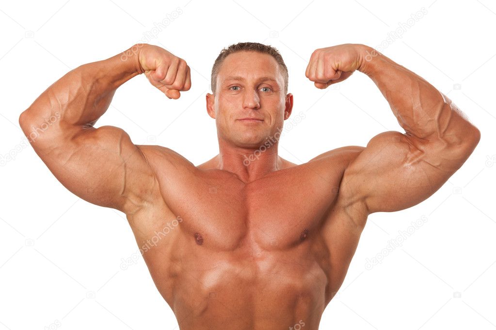 Male body builder demonstrating pose, isolated