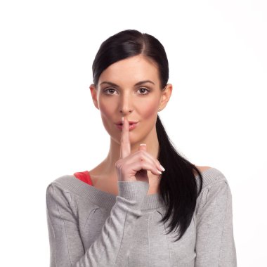 Woman making a keep it quiet - isolated clipart