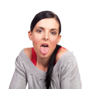 Young beautiful lady showing her tongue clipart