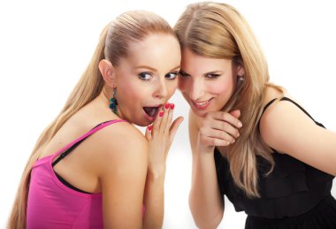 Two young woman wispering secrets clipart