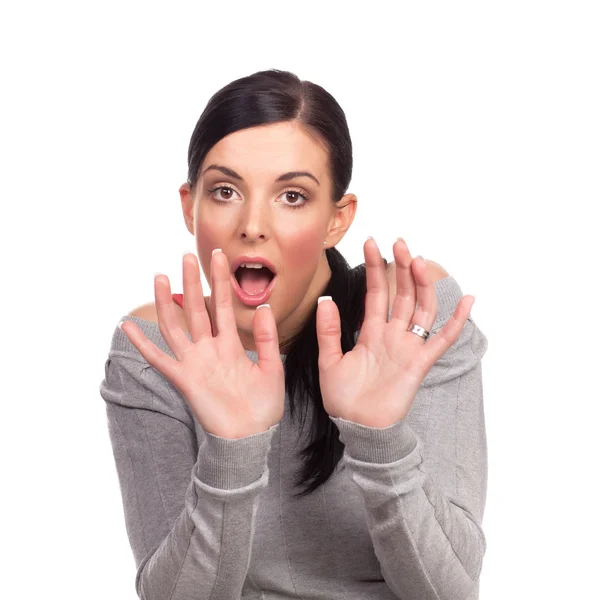 stock image Surprised young woman feeling danger