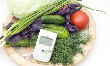 Check of vegetables on radiation presence clipart