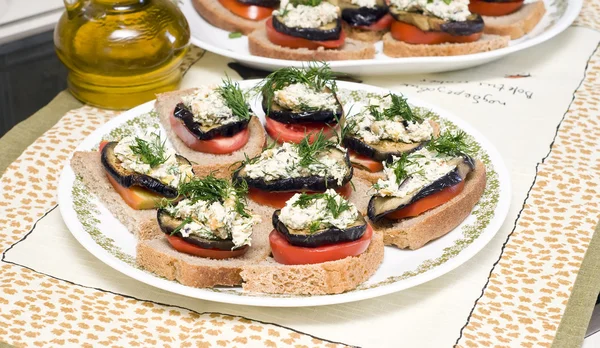 Appetizer of eggplant with cheese — Stock Photo, Image
