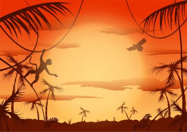 Dawn in jungle, Vector illustration clipart